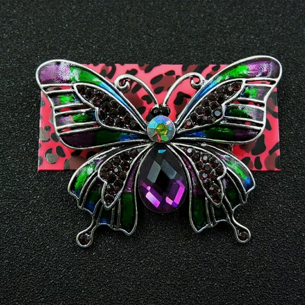 Silver Plated Crystal Butterfly Brooch